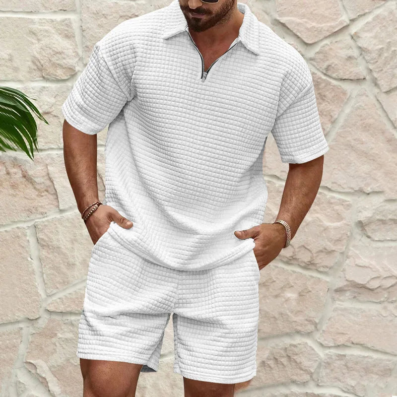 2024 Tendenze primaverili ed estive da uomo europei e americani Tuta sportiva con risvolto all'aperto per giovani Pantaloncini a maniche corte scozzesi piccoli