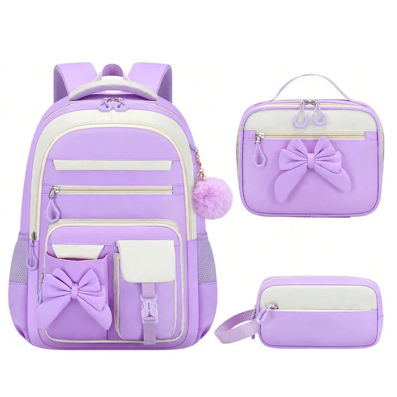Set di 3 Pezzi: Zaini Scolastici Elementari di Grande Capacità, Carini per Ragazze delle Scuole Medie con Astuccio e Set Porta Pranzo