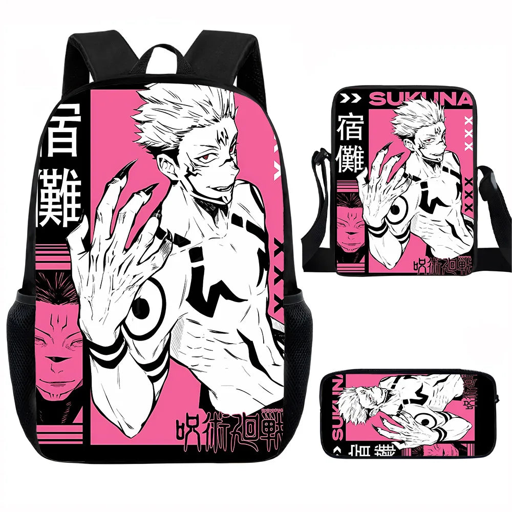 J-Jujutsu Kaisen 3 pezzi Set Zaino 40 cm/15,7 pollici Borse da scuola Borsa a tracolla Astuccio Borsa per libri per computer per ragazzi Ragazze Miglior regalo