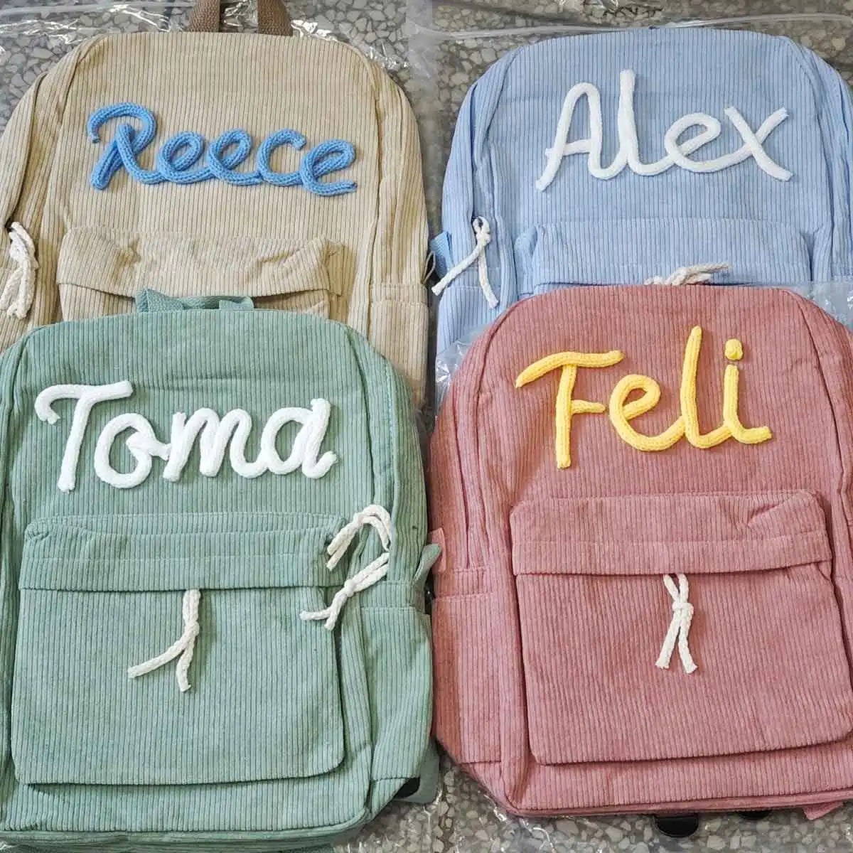 Zaino in velluto a coste personalizzato da 1 pezzo per uomo e donna, lettere personalizzate ricamate a mano, zaino in tessuto colorato