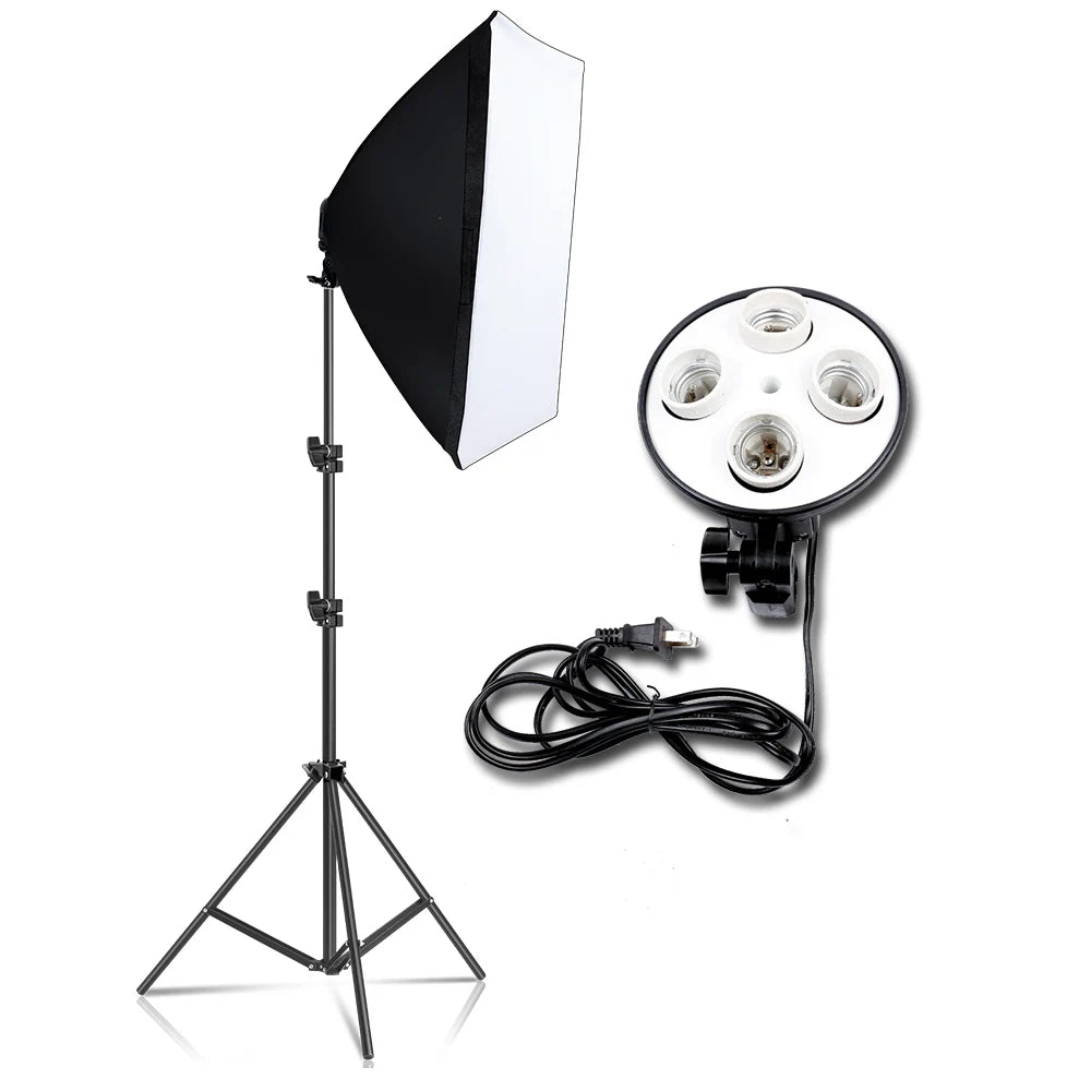 Kit di Illuminazione Softbox SH per Fotografia, Set di Quattro Lampade Softbox 50x70CM, Attrezzatura con Base E27 per Studio Fotografico