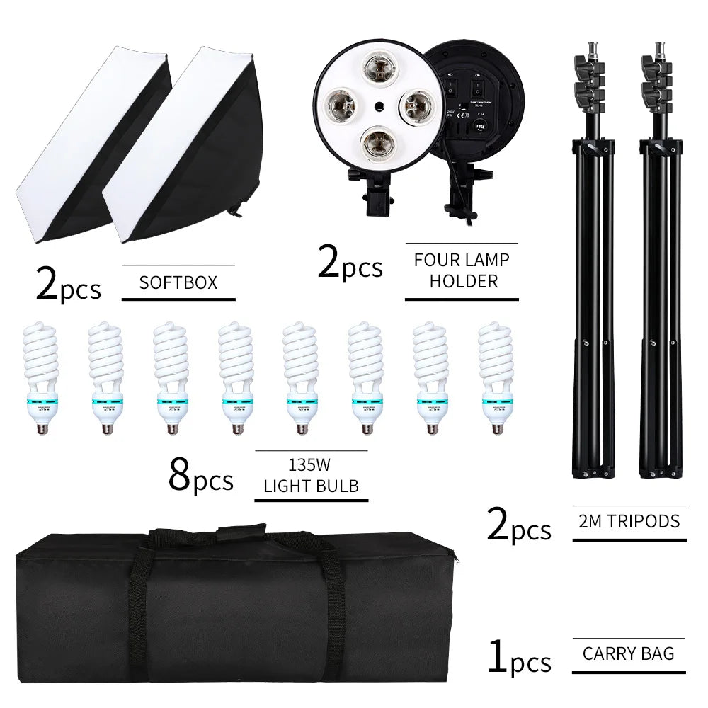 Kit di Illuminazione Softbox SH per Fotografia, Set di Quattro Lampade Softbox 50x70CM, Attrezzatura con Base E27 per Studio Fotografico