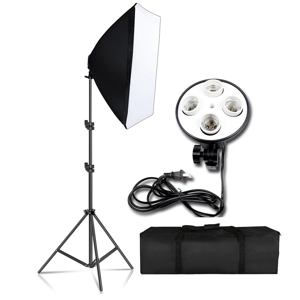 Kit di Illuminazione Softbox SH per Fotografia, Set di Quattro Lampade Softbox 50x70CM, Attrezzatura con Base E27 per Studio Fotografico