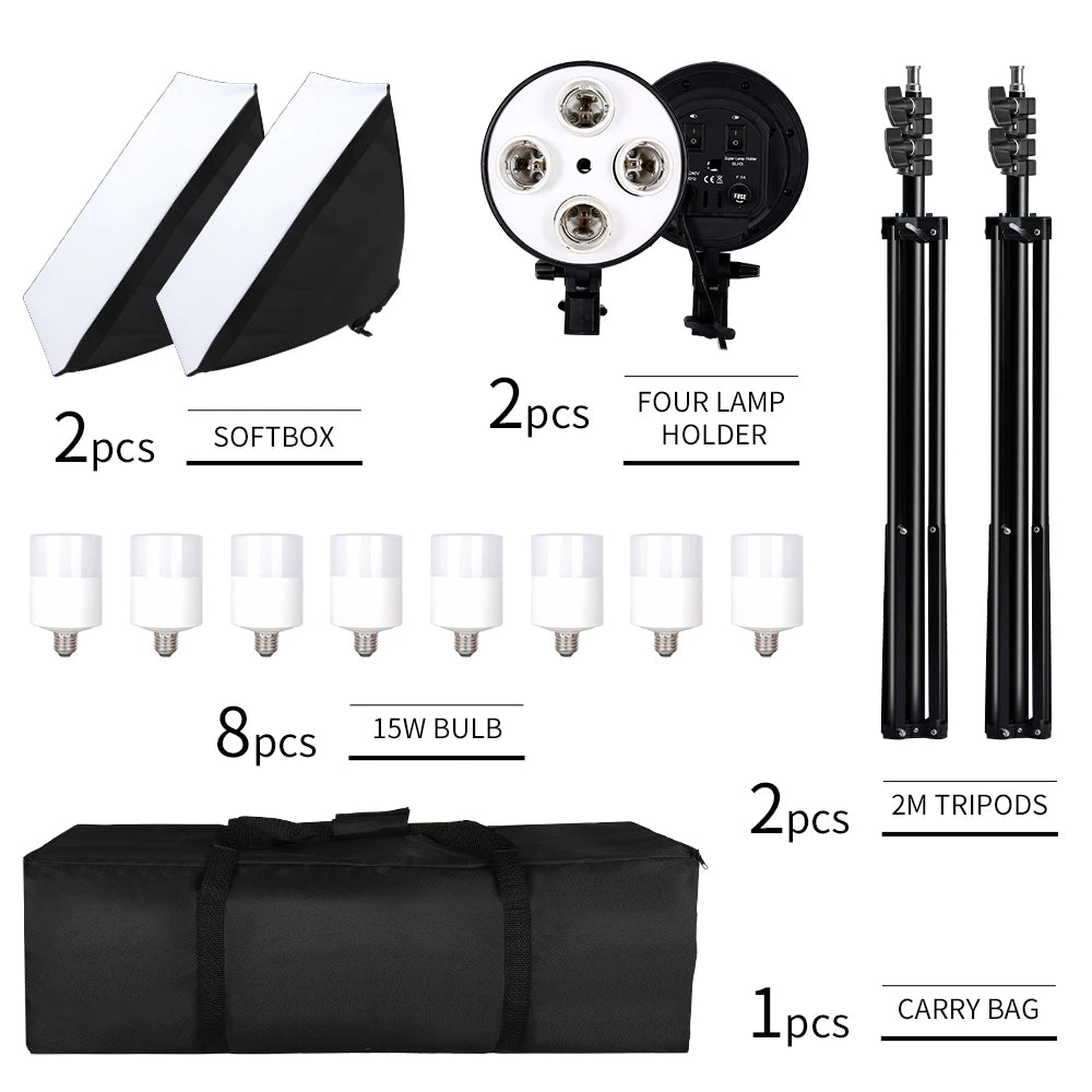 Kit di Illuminazione Softbox SH per Fotografia, Set di Quattro Lampade Softbox 50x70CM, Attrezzatura con Base E27 per Studio Fotografico