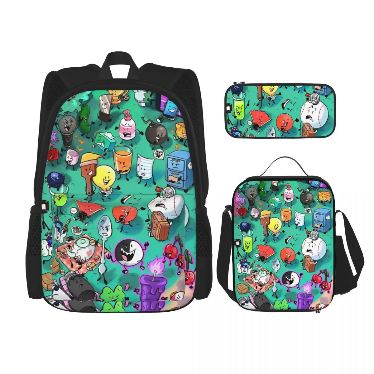 BFDI Battle For Dream Island 3pecs/set Zaino per studente College Borsa a tracolla Borsa per il pranzo Astuccio