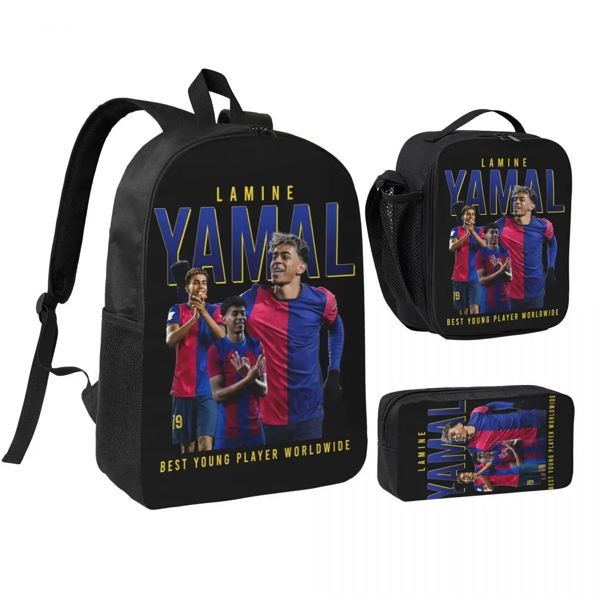 3pecs/set Lamine Y-Yamal Zaino da calcio per studenti Borsa a tracolla ad alta capacità Borsa da pranzo Astuccio