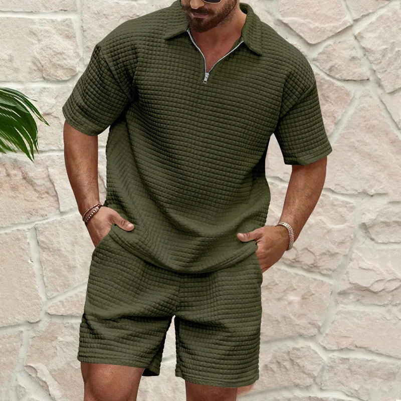 2024 Tendenze primaverili ed estive da uomo europei e americani Tuta sportiva con risvolto all'aperto per giovani Pantaloncini a maniche corte scozzesi piccoli