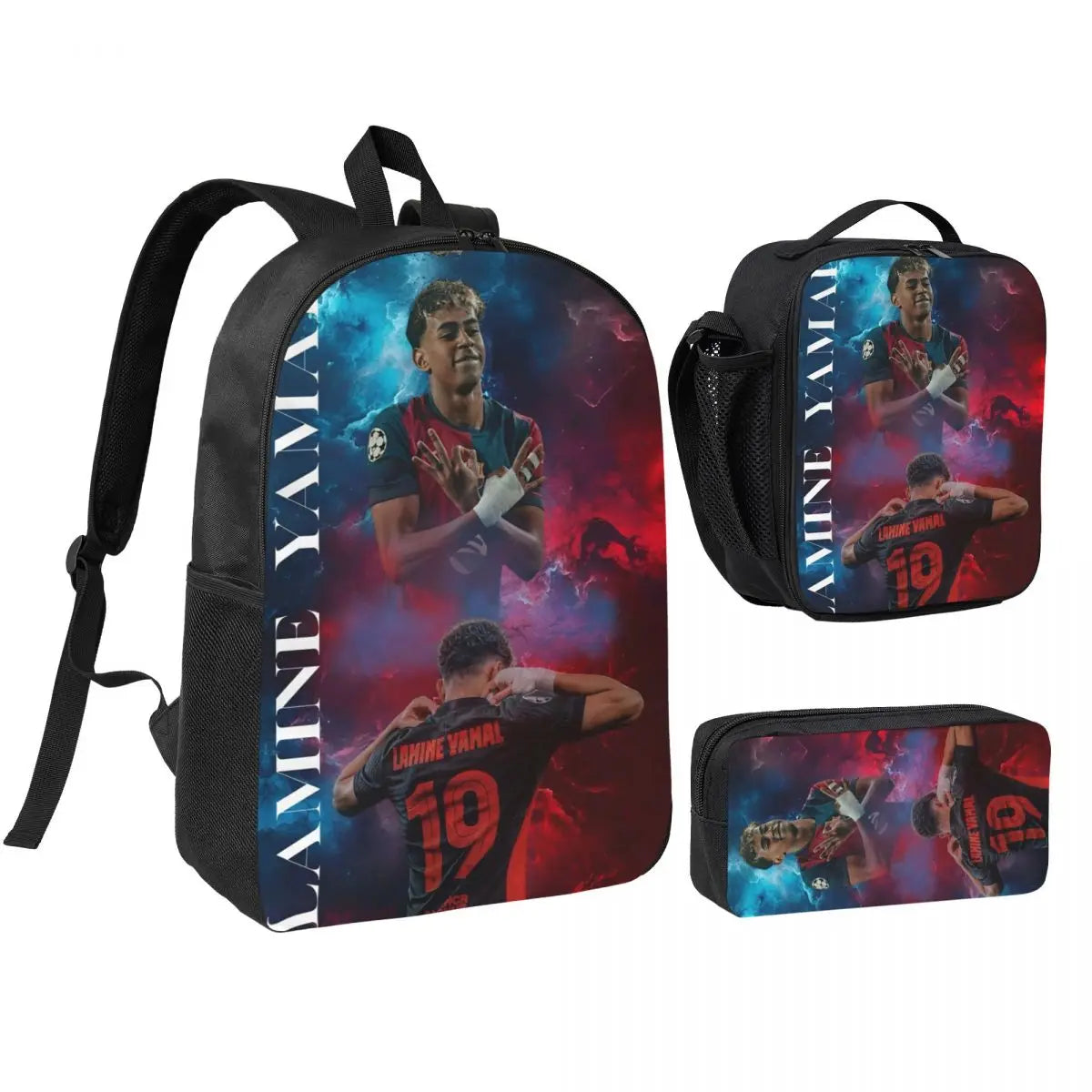 3pecs/set Calcio Numero 19 Lamine Y-Yamal Zaino per studente Borsa a tracolla per scuola superiore Borsa per il pranzo Astuccio