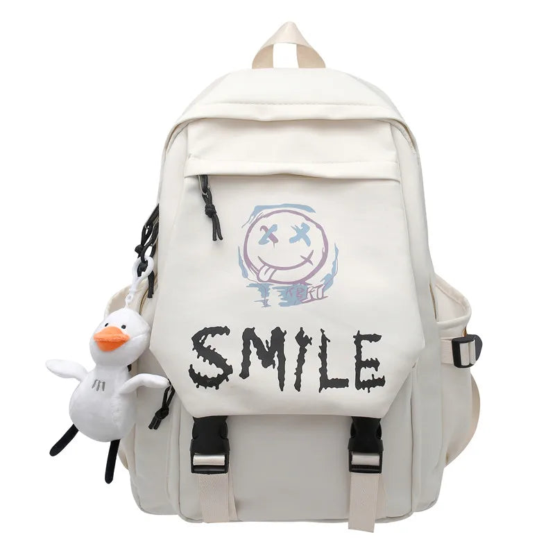 Zaino frontale tascabile, bookbag in nylon tinta unita stile preppy, borsa da scuola Kawaii con doppia maniglia di grande capacità