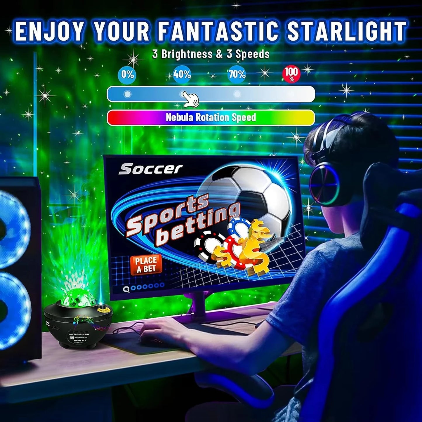 Proiettore LED Cielo Stellato e Galassia, Luce Notturna con Lettore Musicale BT, Telecomando, USB, Luce Ambientale Onde Oceaniche, Regalo di Compleanno per Bambini