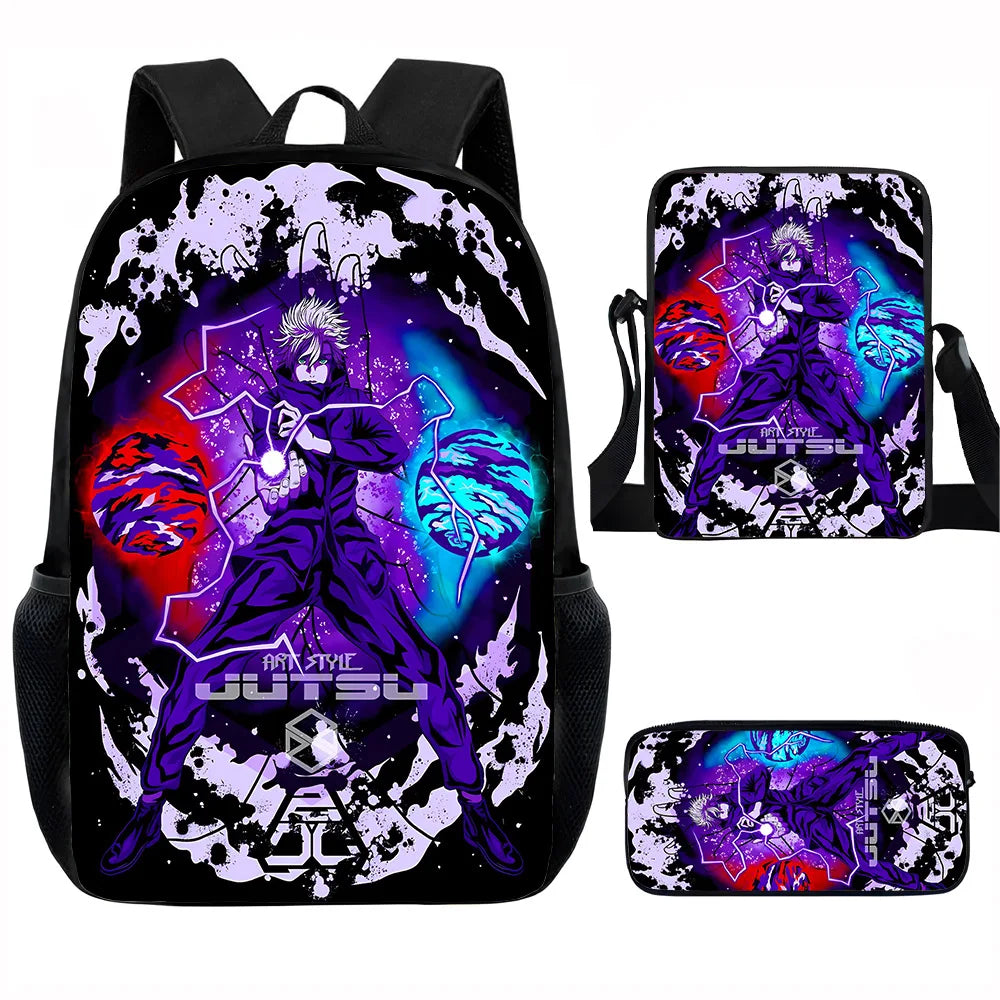 J-Jujutsu Kaisen 3 pezzi Set Zaino 40 cm/15,7 pollici Borse da scuola Borsa a tracolla Astuccio Borsa per libri per computer per ragazzi Ragazze Miglior regalo