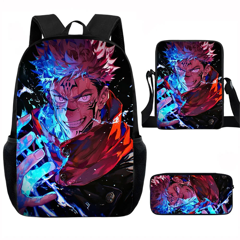 J-Jujutsu Kaisen 3 pezzi Set Zaino 40 cm/15,7 pollici Borse da scuola Borsa a tracolla Astuccio Borsa per libri per computer per ragazzi Ragazze Miglior regalo