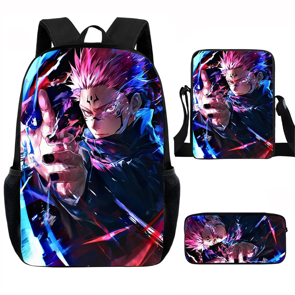 J-Jujutsu Kaisen 3 pezzi Set Zaino 40 cm/15,7 pollici Borse da scuola Borsa a tracolla Astuccio Borsa per libri per computer per ragazzi Ragazze Miglior regalo