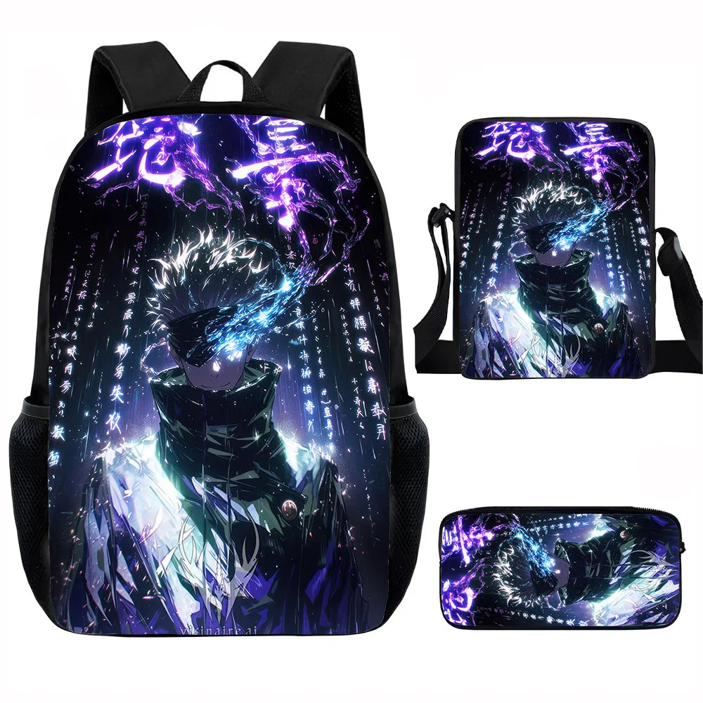 J-Jujutsu Kaisen 3 pezzi Set Zaino 40 cm/15,7 pollici Borse da scuola Borsa a tracolla Astuccio Borsa per libri per computer per ragazzi Ragazze Miglior regalo