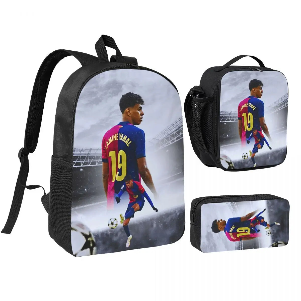 3pecs/set Calcio Numero 19 Lamine Y-Yamal Zaino per studente Borsa a tracolla per scuola superiore Borsa per il pranzo Astuccio