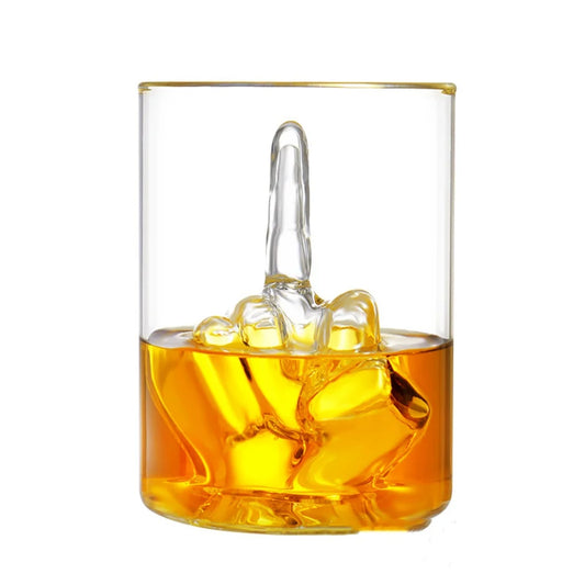 Bicchiere da whisky con dito medio, tazza divertente con dito 3D all'interno, bicchiere originale.