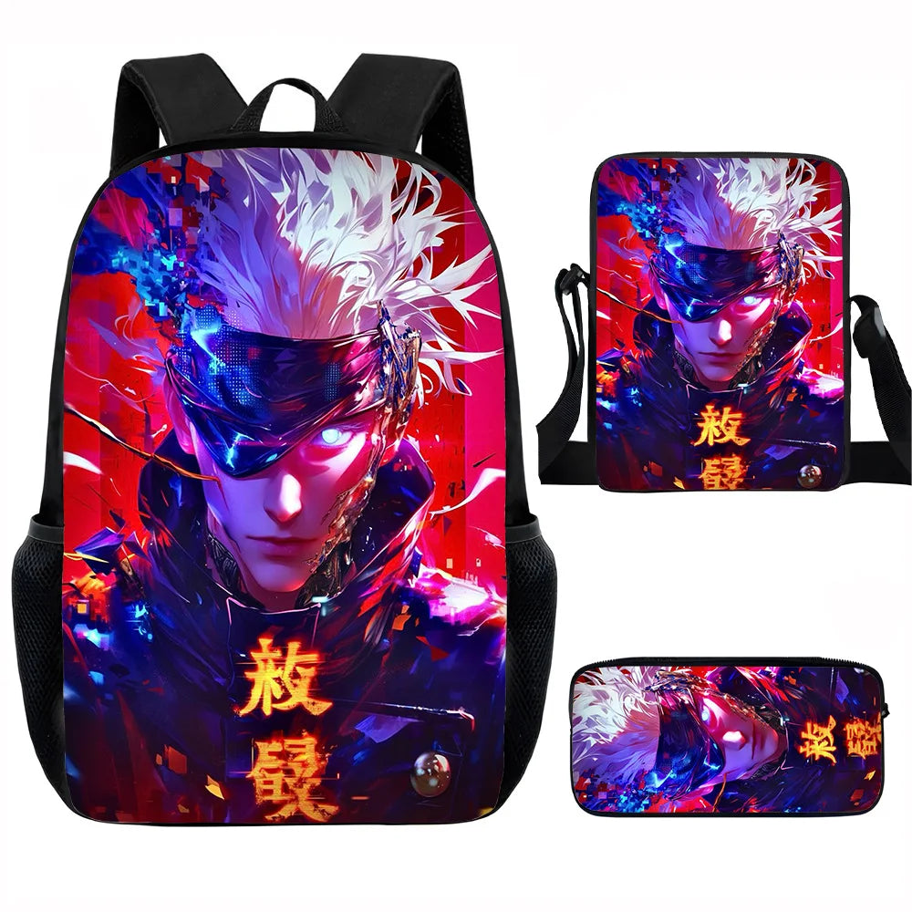 J-Jujutsu Kaisen 3 pezzi Set Zaino 40 cm/15,7 pollici Borse da scuola Borsa a tracolla Astuccio Borsa per libri per computer per ragazzi Ragazze Miglior regalo