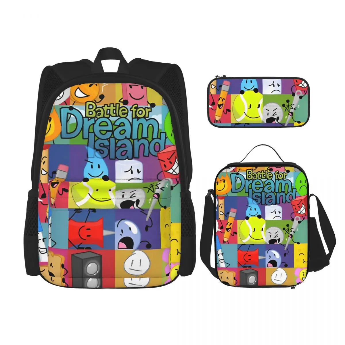 BFDI Battle For Dream Island 3pecs/set Zaino per studente College Borsa a tracolla Borsa per il pranzo Astuccio