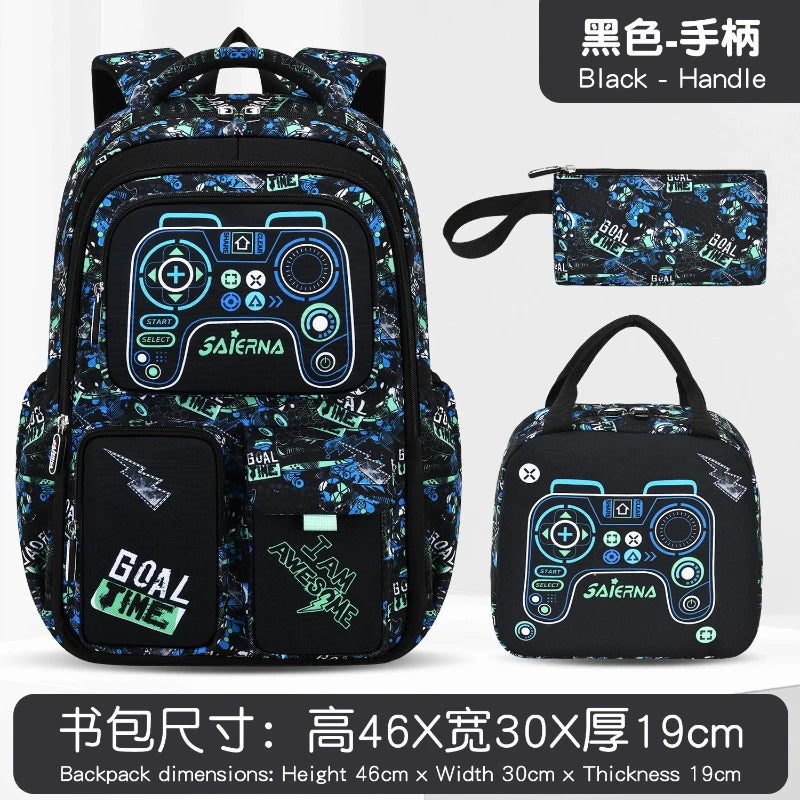 Set di 3 Zaini Scolastici per Bambini, Zaino per Ragazzi delle Elementari con Borsa per il Pranzo, Borsa per Libri, Mochila per Bambini