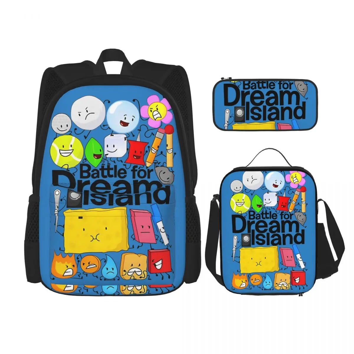 BFDI Battle For Dream Island 3pecs/set Zaino per studente College Borsa a tracolla Borsa per il pranzo Astuccio