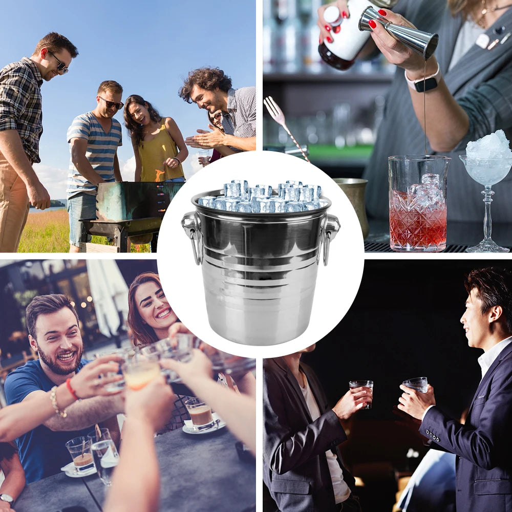 Secchio per vino e birra Secchio per cubetti di ghiaccio in acciaio inossidabile da 5 litri per KTV Bar Cucina Articoli da bar per feste Secchio per birra per vino champagne