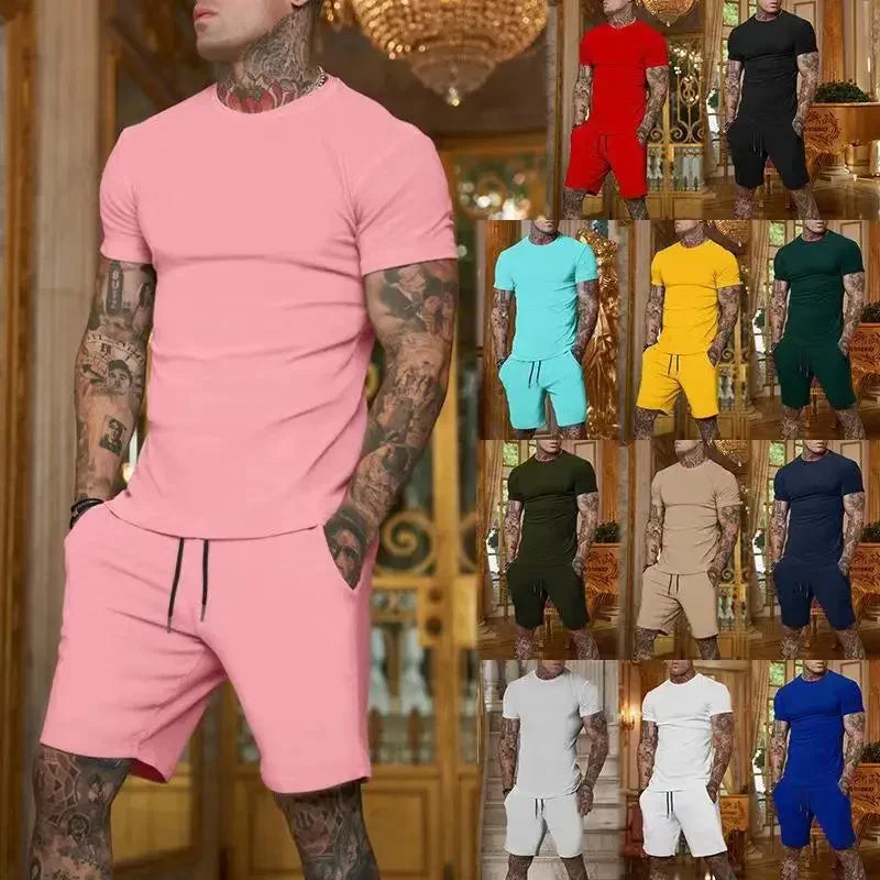 Completo Sportivo Estivo alla Moda e Casual da Uomo, T-Shirt Traspirante e Pantaloncini, Set Due Pezzi Casual e Trendy