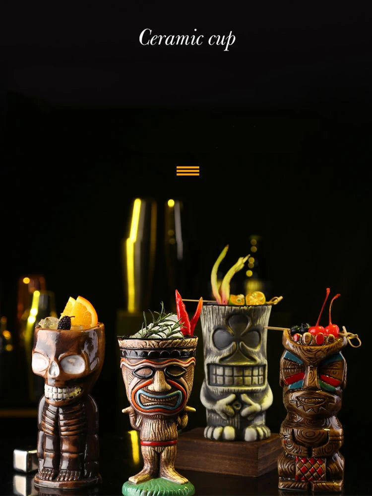Tiki Tazze in ceramica hawaiana Luau Party Tazze Bicchieri, graziosi bicchieri da cocktail esotici, Tiki Bar