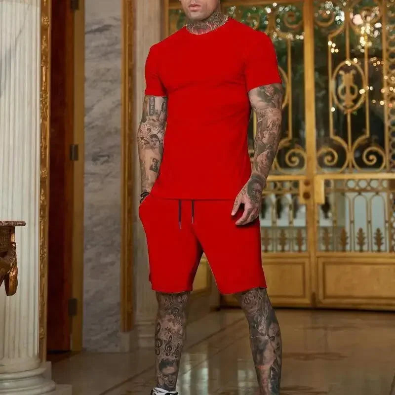 Completo Sportivo Estivo alla Moda e Casual da Uomo, T-Shirt Traspirante e Pantaloncini, Set Due Pezzi Casual e Trendy