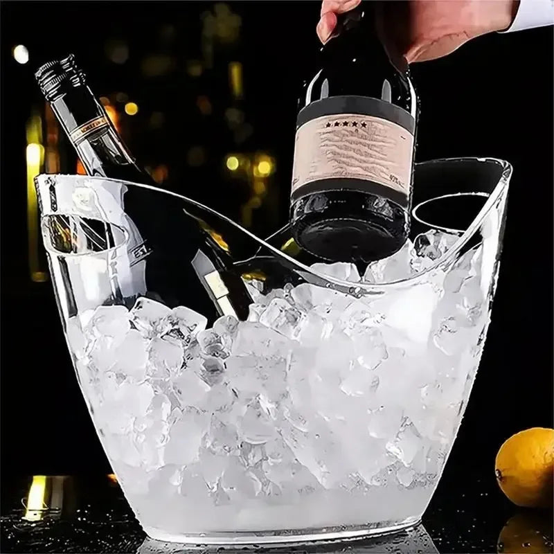 Secchiello per il ghiaccio trasparente da 4 litri Maniglia per vasca per bevande Raffreddamento Secchiello per il ghiaccio grande per vino Champagne Bar Forniture per la famiglia Vino Birra Refrigeratore