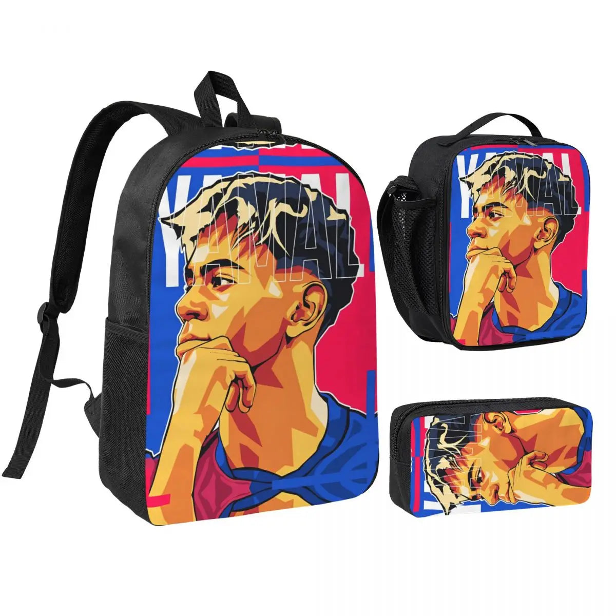 3pecs/set Lamine Y-Yamal Zaino da calcio per studenti Borsa a tracolla ad alta capacità Borsa da pranzo Astuccio