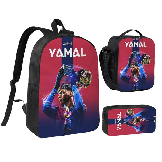3pecs/set Lamine Y-Yamal Zaino da calcio per studenti Borsa a tracolla ad alta capacità Borsa da pranzo Astuccio