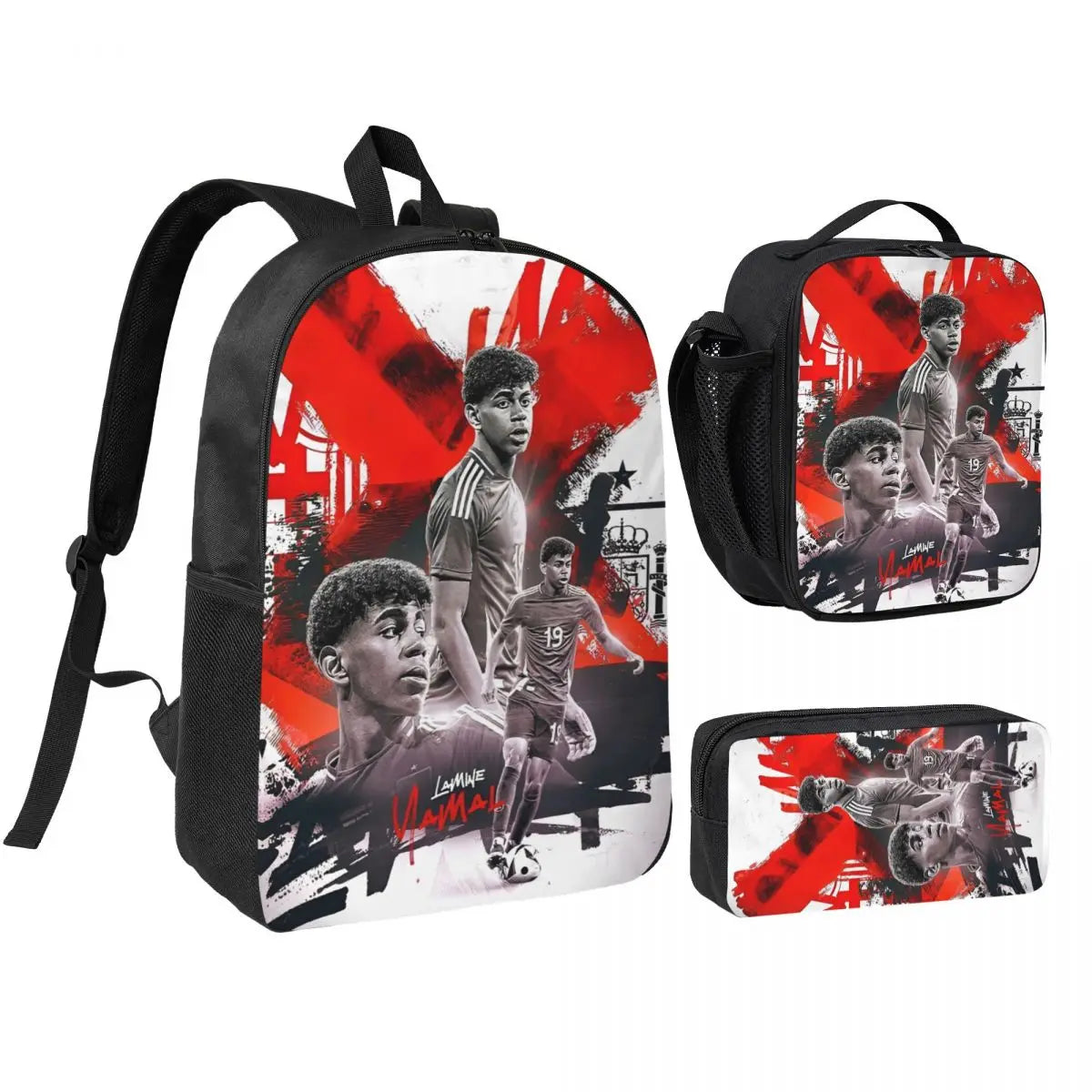 3pecs/set Numero 19 Lamine Y-Yamal Zaino per studente College Borsa a tracolla Borsa per il pranzo Astuccio