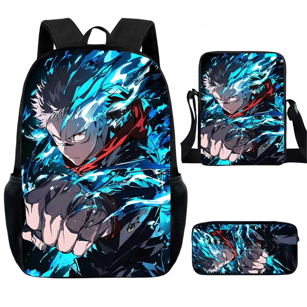 J-Jujutsu Kaisen 3 pezzi Set Zaino 40 cm/15,7 pollici Borse da scuola Borsa a tracolla Astuccio Borsa per libri per computer per ragazzi Ragazze Miglior regalo