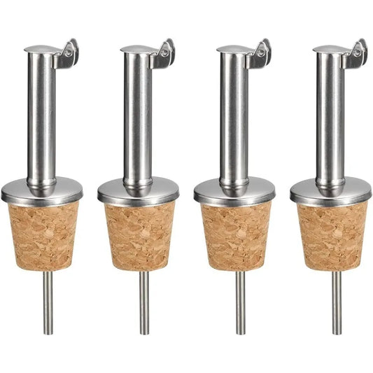 Versatori per bottiglie in acciaio inossidabile Beccuccio per olio d'oliva con ribaltamento automatico, tappi per bottiglie di vino con design in sughero, per liquidi, olio d'oliva, vino