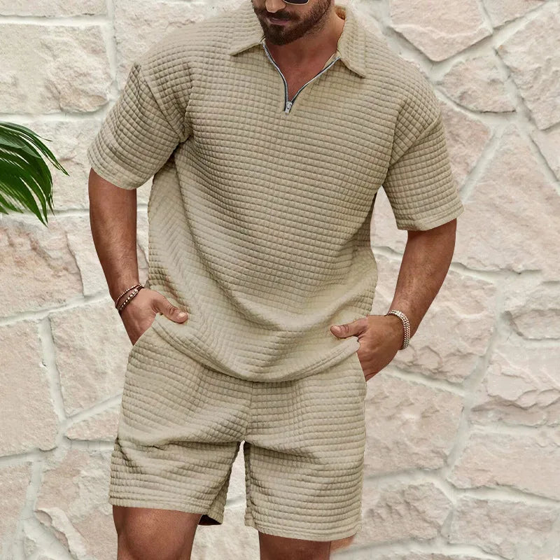 2024 Tendenze primaverili ed estive da uomo europei e americani Tuta sportiva con risvolto all'aperto per giovani Pantaloncini a maniche corte scozzesi piccoli