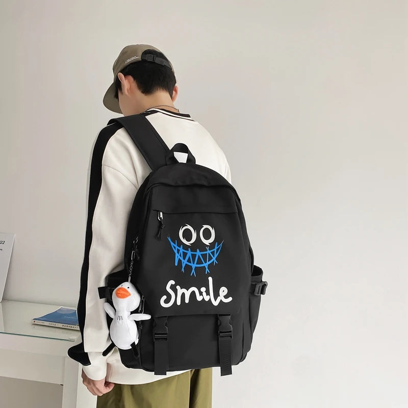 Zaino frontale tascabile, bookbag in nylon tinta unita stile preppy, borsa da scuola Kawaii con doppia maniglia di grande capacità