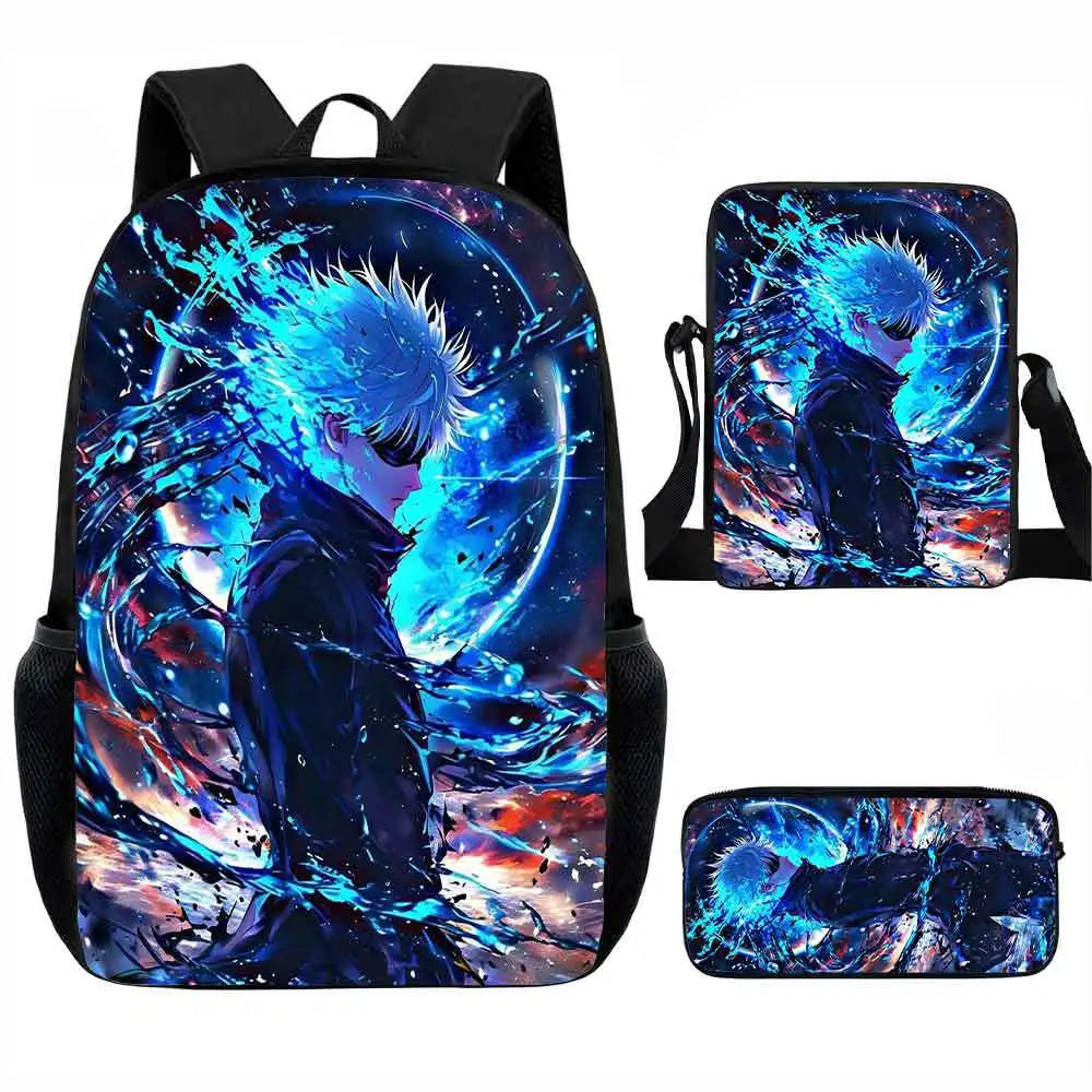 J-Jujutsu Kaisen 3 pezzi Set Zaino 40 cm/15,7 pollici Borse da scuola Borsa a tracolla Astuccio Borsa per libri per computer per ragazzi Ragazze Miglior regalo