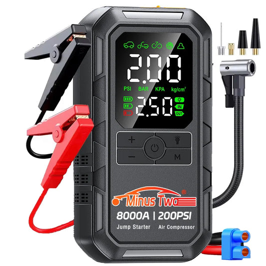 Avviatore d'Emergenza 4-IN-1 per Auto con Compressore d'Aria, Potenza di Picco 4000A, Booster per Batteria Auto, Pompa d'Aria 200PSI, Power Bank Portatile, Gonfiatore Pneumatici