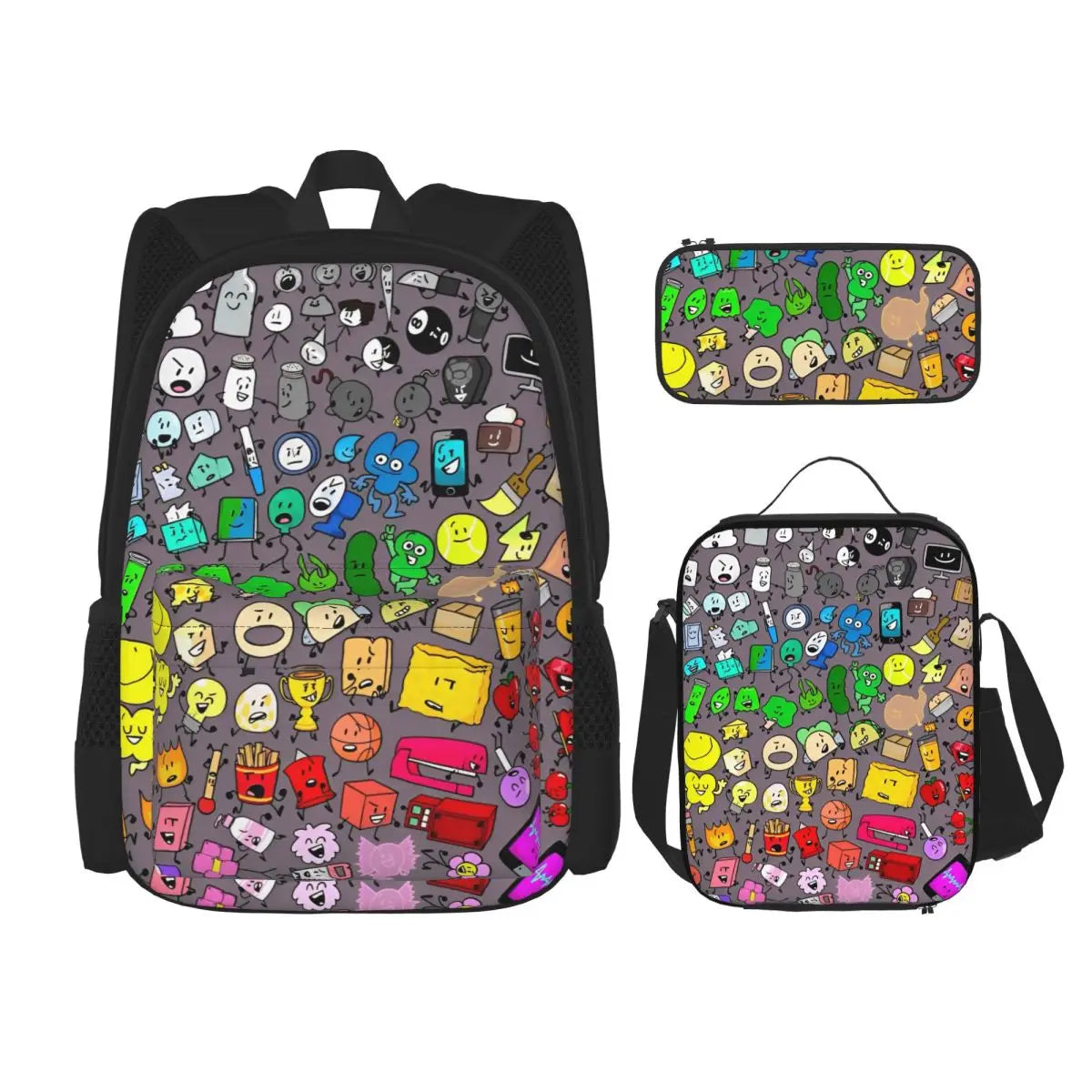 BFDI Battle For Dream Island 3pecs/set Zaino per studente College Borsa a tracolla Borsa per il pranzo Astuccio