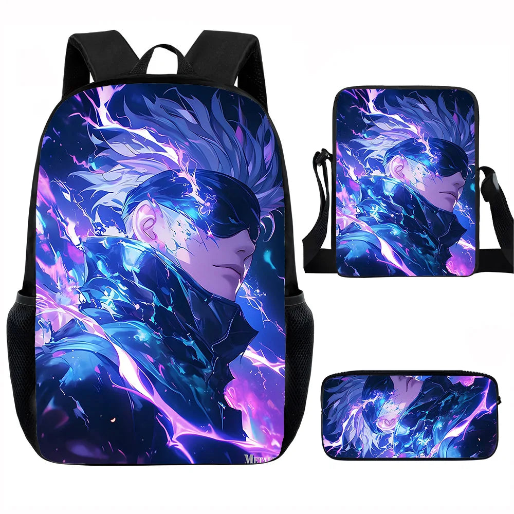 J-Jujutsu Kaisen 3 pezzi Set Zaino 40 cm/15,7 pollici Borse da scuola Borsa a tracolla Astuccio Borsa per libri per computer per ragazzi Ragazze Miglior regalo