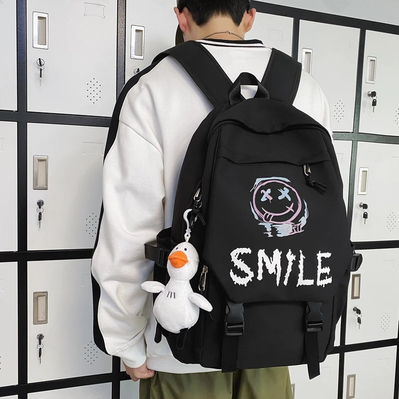 Zaino frontale tascabile, bookbag in nylon tinta unita stile preppy, borsa da scuola Kawaii con doppia maniglia di grande capacità