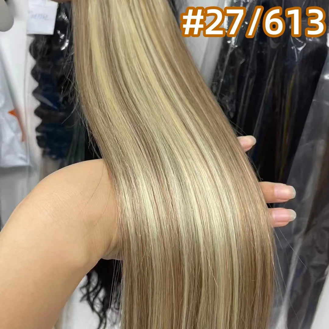 Extension per Capelli Umani con Punta Piatta in Cheratina 18-30 Pollici, 100% Capelli Umani di Alta Qualità 12A, Estensioni Ombre Naturali