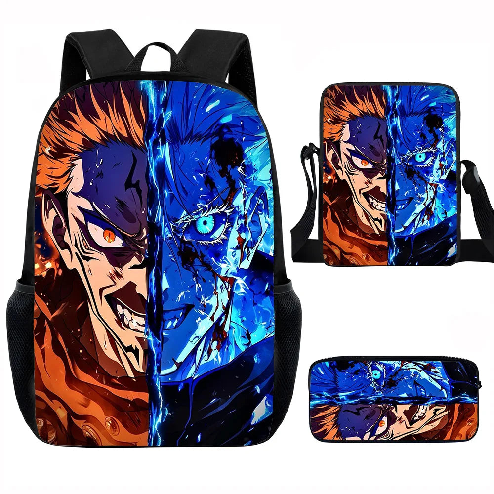 J-Jujutsu Kaisen 3 pezzi Set Zaino 40 cm/15,7 pollici Borse da scuola Borsa a tracolla Astuccio Borsa per libri per computer per ragazzi Ragazze Miglior regalo