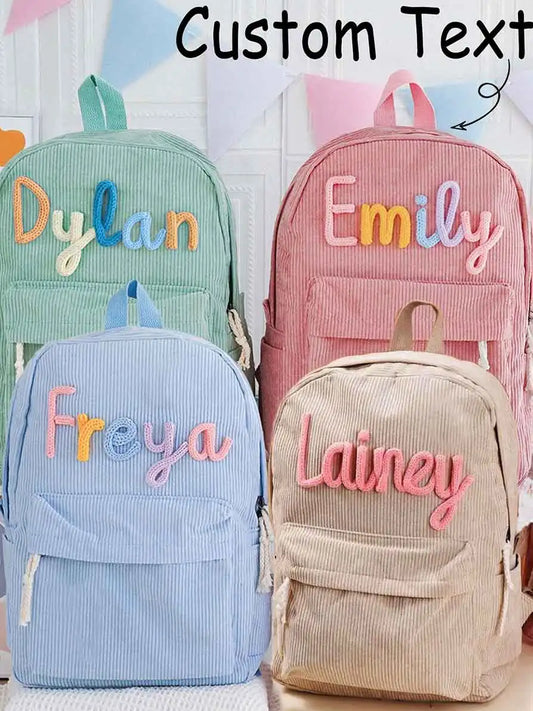 Zaino in velluto a coste personalizzato da 1 pezzo per uomo e donna, lettere personalizzate ricamate a mano, zaino in tessuto colorato