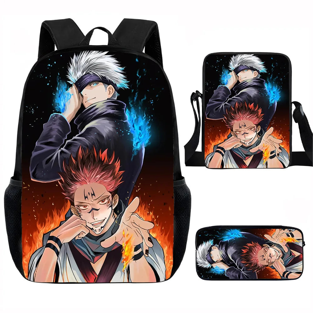 J-Jujutsu Kaisen 3 pezzi Set Zaino 40 cm/15,7 pollici Borse da scuola Borsa a tracolla Astuccio Borsa per libri per computer per ragazzi Ragazze Miglior regalo