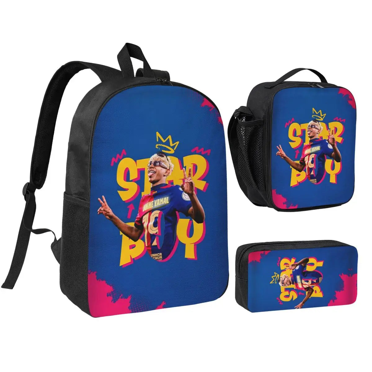 3pecs/set Calcio Numero 19 Lamine Y-Yamal Zaino per studente Borsa a tracolla per scuola superiore Borsa per il pranzo Astuccio