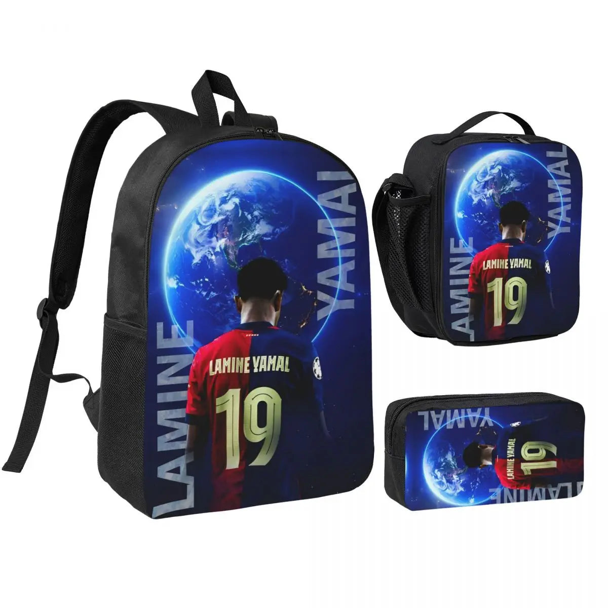3pecs/set Lamine Y-Yamal Zaino da calcio per studenti Borsa a tracolla ad alta capacità Borsa da pranzo Astuccio