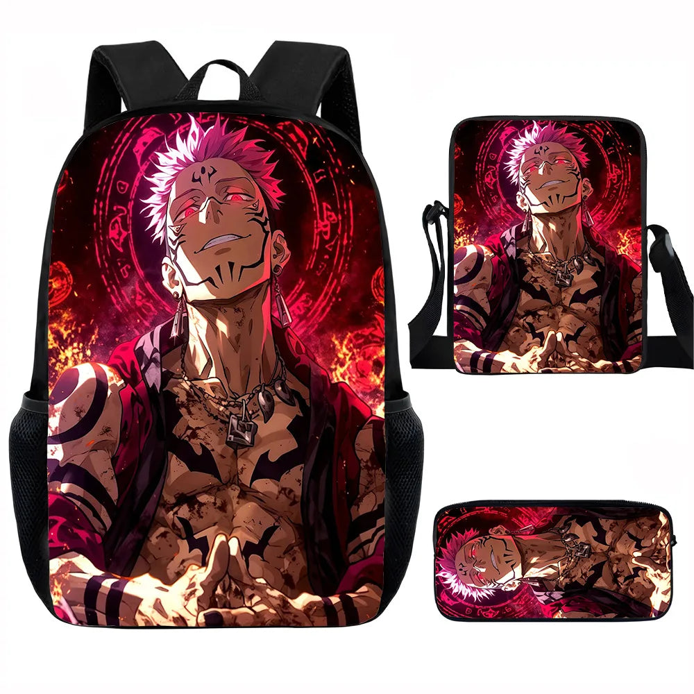 J-Jujutsu Kaisen 3 pezzi Set Zaino 40 cm/15,7 pollici Borse da scuola Borsa a tracolla Astuccio Borsa per libri per computer per ragazzi Ragazze Miglior regalo