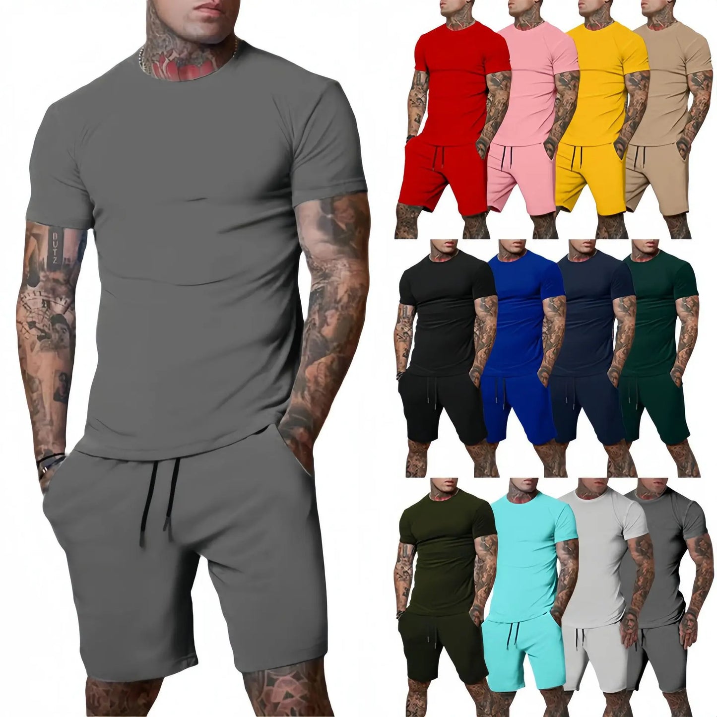 Completo Sportivo Estivo alla Moda e Casual da Uomo, T-Shirt Traspirante e Pantaloncini, Set Due Pezzi Casual e Trendy