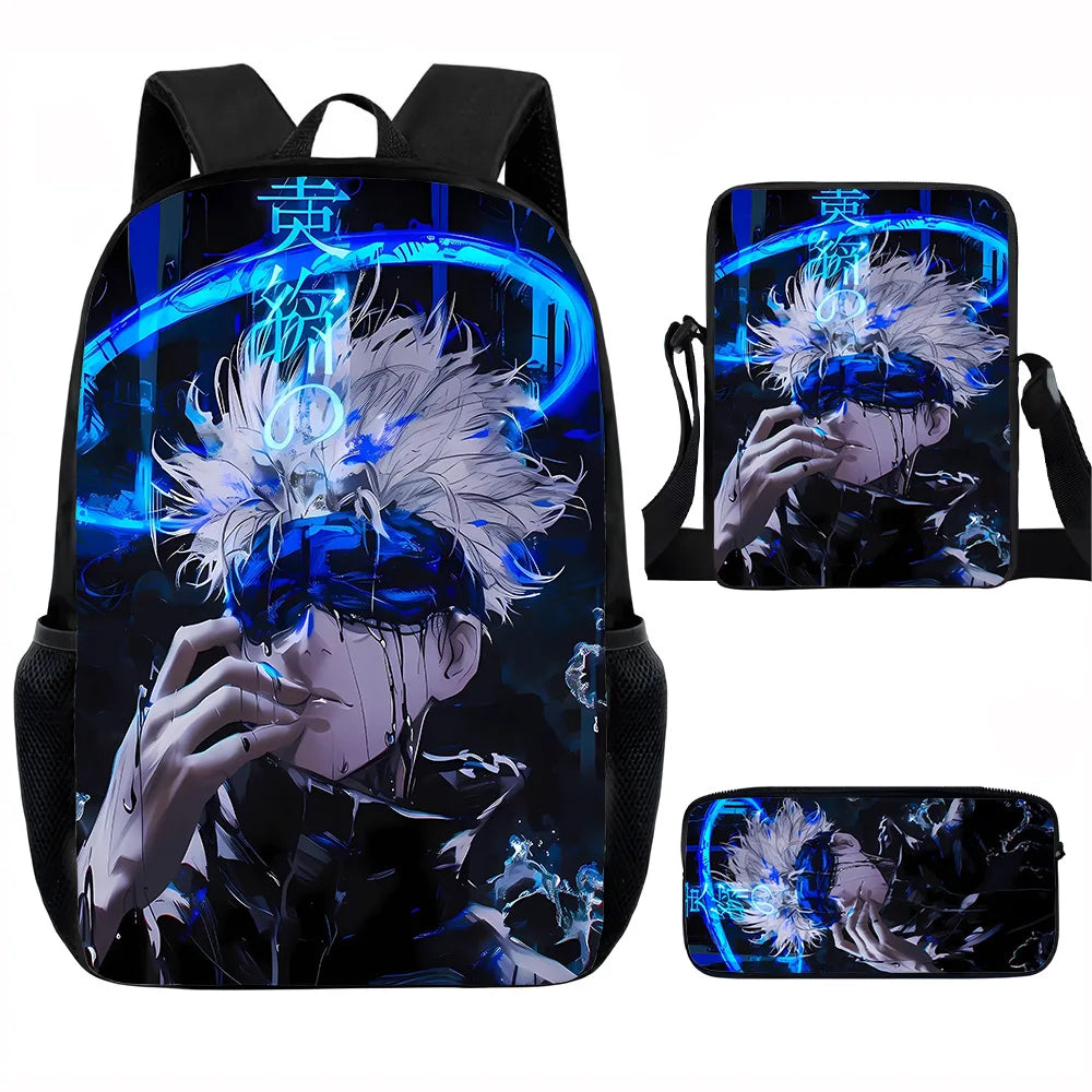 J-Jujutsu Kaisen 3 pezzi Set Zaino 40 cm/15,7 pollici Borse da scuola Borsa a tracolla Astuccio Borsa per libri per computer per ragazzi Ragazze Miglior regalo